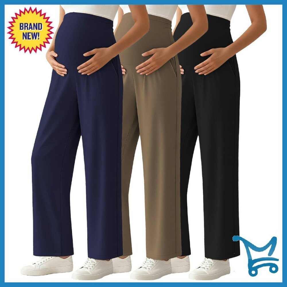Maternity Lounge Pants Over Belly Soft Stretch Wide Leg with Pockets